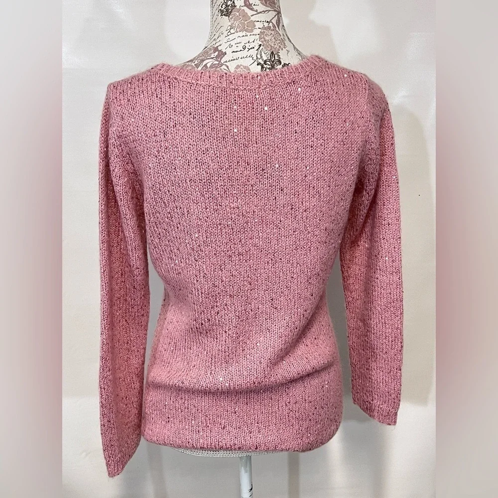 🛍️Pink sequin V-neck knit sweater from JOE FRESH Size S. - Picture 5 of 13